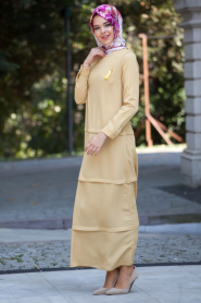 Sarı Tesettür Elbise 523SR - Thumbnail