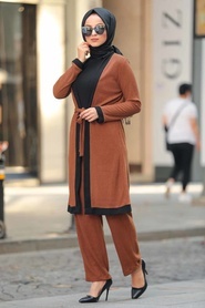 Neva Style - Yellowish Brown Dual Suit Dress 12050TB - Thumbnail