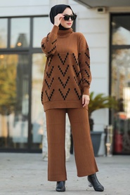 Neva Style - Yellowish Brown Dual Suit Dress 452TB - Thumbnail