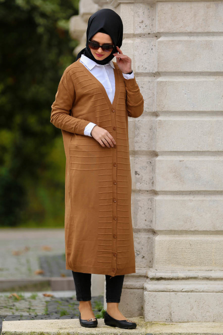 Neva Style - Yellowish Brown Hijab Cardigan 15047TB