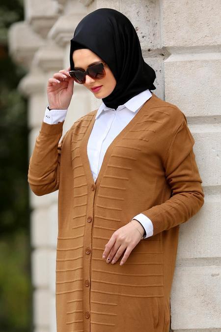 Neva Style - Yellowish Brown Hijab Cardigan 15047TB - 2