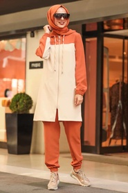 Neva Style - Yellowish Brown Hijab Casual Suit 10140TB - Thumbnail