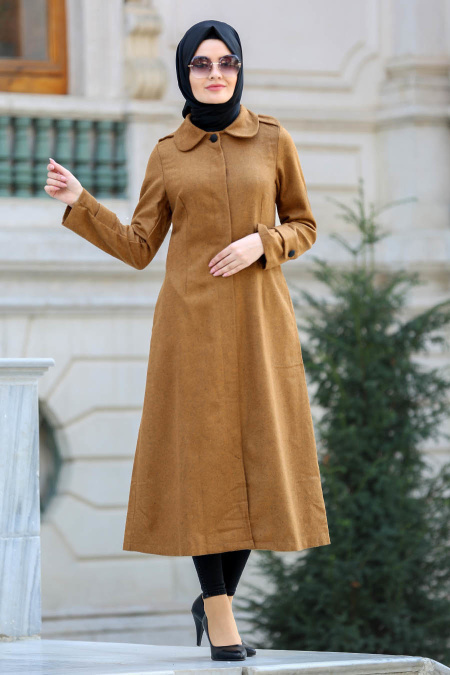 Neva Style - Yellowish Brown Hijab Coat 21690TB