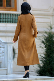 Neva Style - Yellowish Brown Hijab Coat 21690TB - Thumbnail