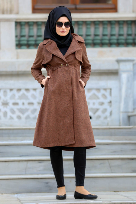 Neva Style - Yellowish Brown Hijab Coat 21860TB