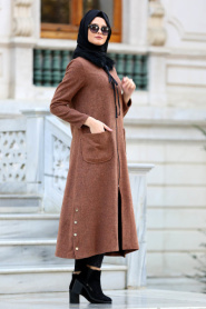 Neva Style - Yellowish Brown Hijab Coat 22280TB - Thumbnail