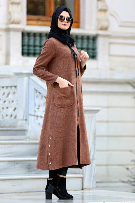 Neva Style - Yellowish Brown Hijab Coat 22280TB