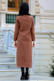 Neva Style - Yellowish Brown Hijab Coat 22280TB - Thumbnail