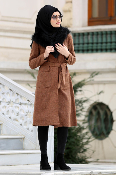 Neva Style - Yellowish Brown Hijab Coat 22340TB