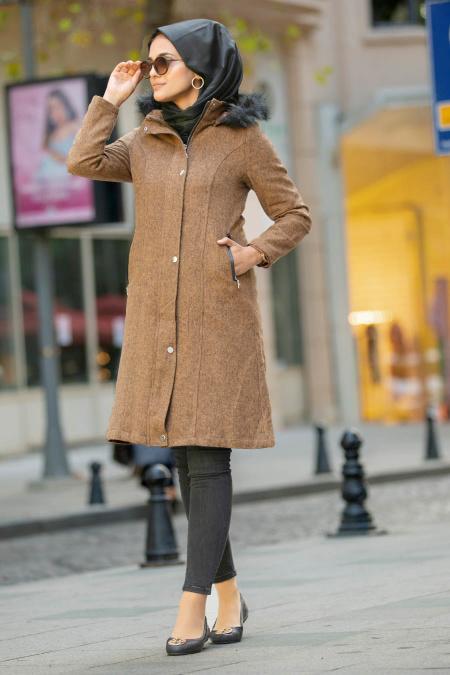 Neva Style - Yellowish Brown Hijab Coat 2261TB
