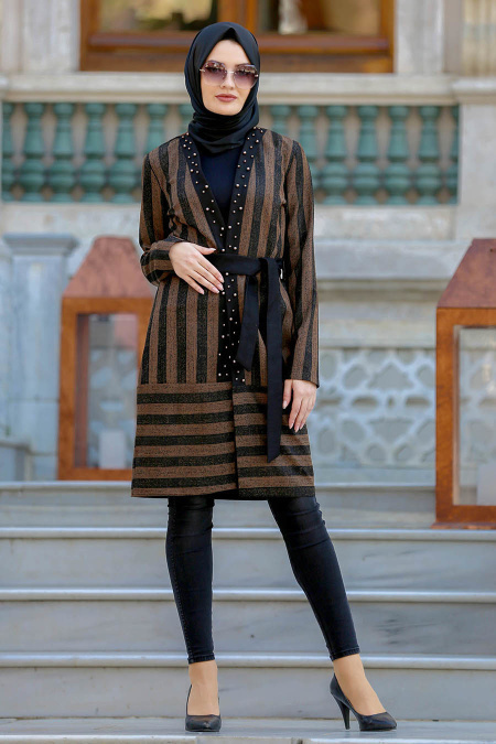 Neva Style - Yellowish Brown Hijab Coat 30090TB