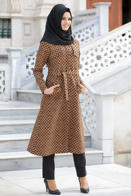 Neva Style - Yellowish Brown Hijab Coat 51280TB