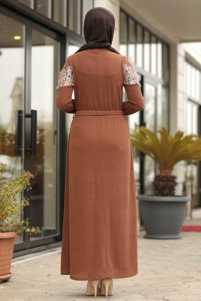 Neva Style - Yellowish Brown Hijab Dress 12060TB - 2