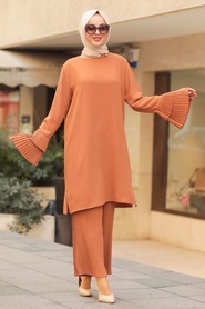 Neva Style - Yellowish Brown Hijab Dual Suit 12111TB - Thumbnail