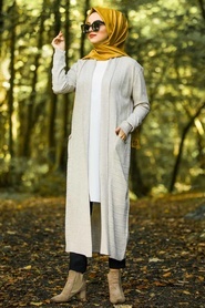 Neva Style - Yellowish Brown Hijab Knitwear Poncho 15691BEJ - Thumbnail