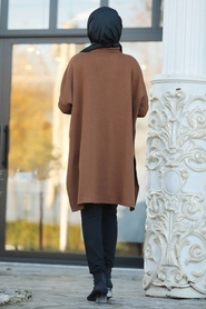 Neva Style - Yellowish Brown Hijab knitwear poncho 453TB - Thumbnail