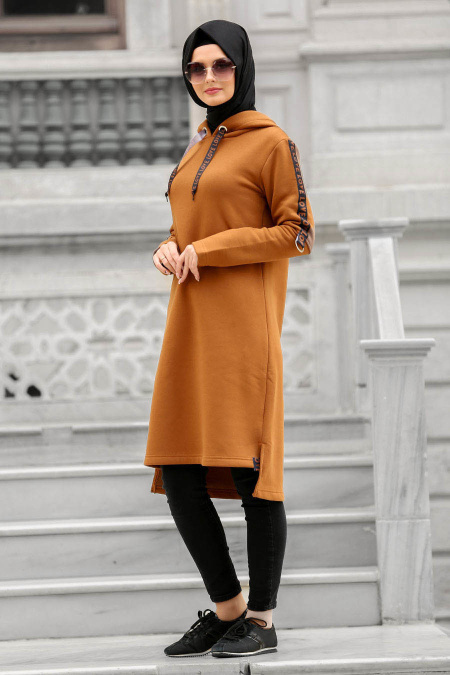 Neva Style - Yellowish Brown Hijab Sweatshirt 15380TB