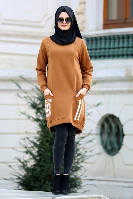 Neva Style - Yellowish Brown Hijab Sweatshirt 1555TB