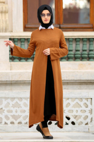 Neva Style - Yellowish Brown Hijab Trico Tunic 2885TB - Thumbnail