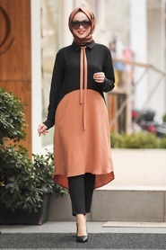 Neva Style - Yellowish Brown Hijab Tunic 12128TB - Thumbnail