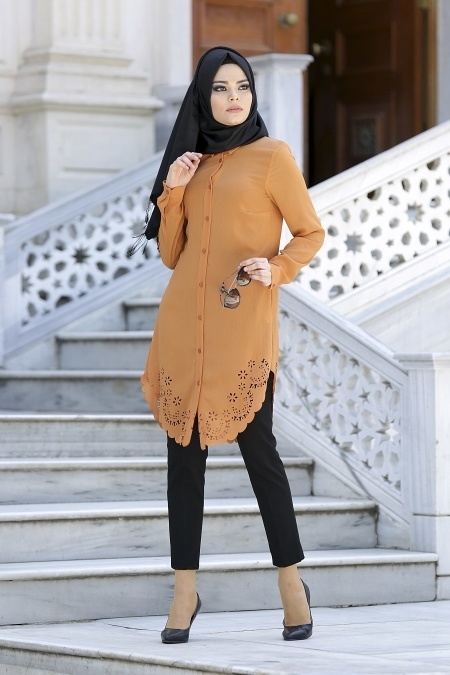 Neva Style - Yellowish Brown Hijab Tunic 5068TB