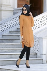 Neva Style - Yellowish Brown Hijab Tunic 5068TB - Thumbnail