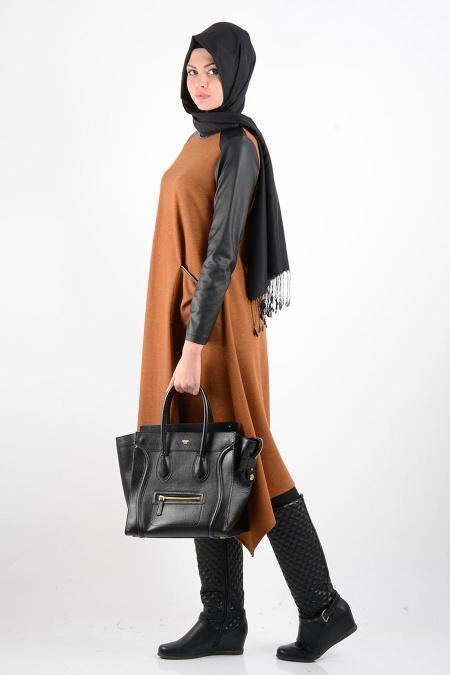 Neva Style - Yellowish Brown Hijab Tunic 6209TB - 2