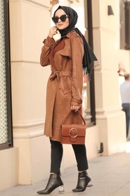 Neva Style - Yellowish Brown Suede Trench Coat 8842TB - Thumbnail