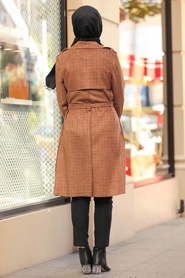 Neva Style - Yellowish Brown Suede Trench Coat 8842TB - Thumbnail