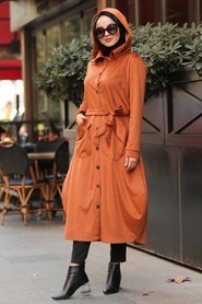 Neva Style - Yellowish Brown Velvet Coat 8845TB - Thumbnail