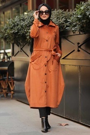 Neva Style - Yellowish Brown Velvet Coat 8845TB - Thumbnail