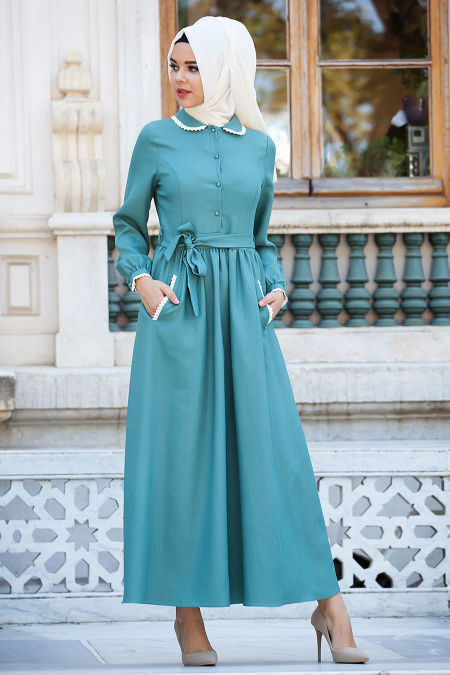 Neva Style - Yeşil Tesettür Elbise 4054Y
