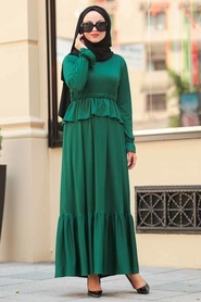 Neva Style - Yeşil Tesettür Elbise 1590Y - Thumbnail