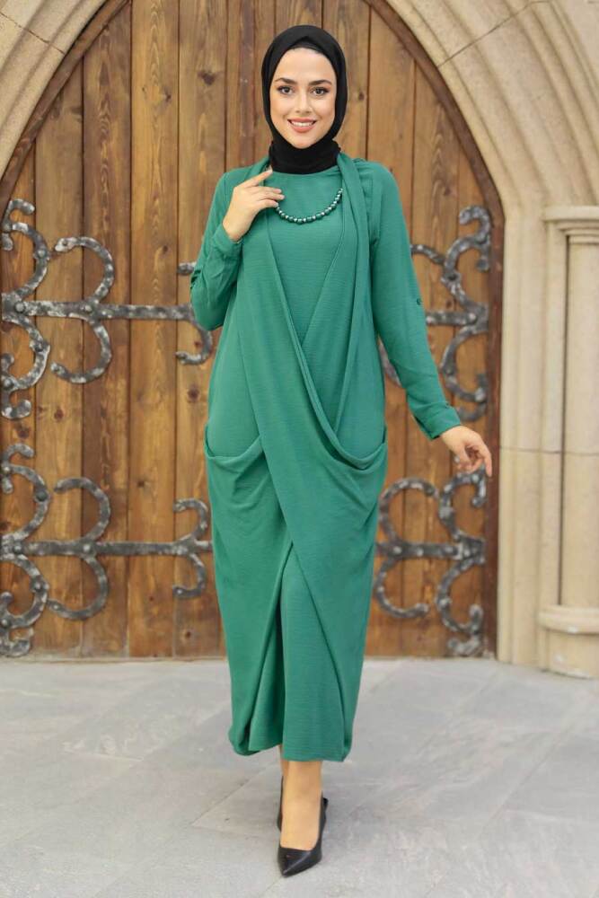 Neva Style - Yeşil Tesettür Elbise 34281Y - 2