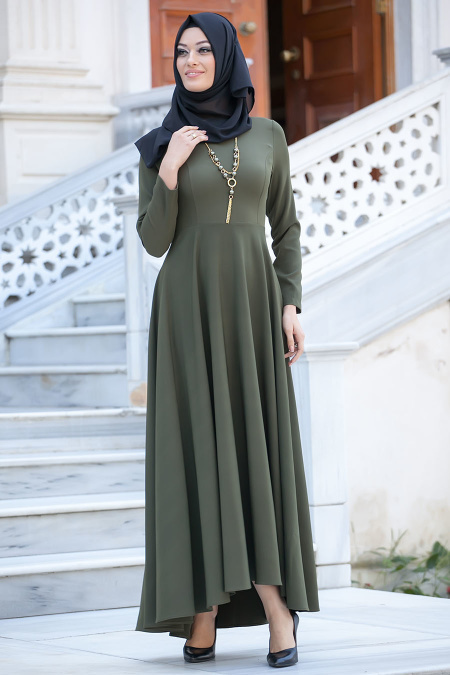 Neva Style - Yeşil Tesettür Elbise 4055Y