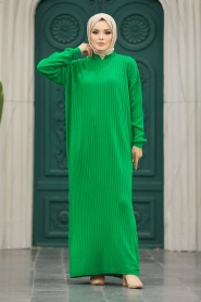 Neva Style - Yeşil Tesettür Triko Elbise 20161Y - Thumbnail