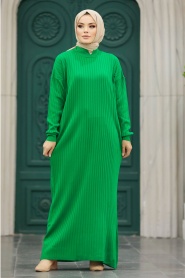 Neva Style - Yeşil Tesettür Triko Elbise 20161Y - Thumbnail