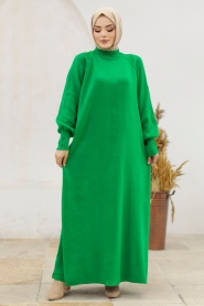 Neva Style - Yeşil Tesettür Triko Elbise 4858Y - Thumbnail