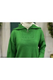 Neva Style - Yeşil Tesettür Triko Tunik 2690Y - Thumbnail