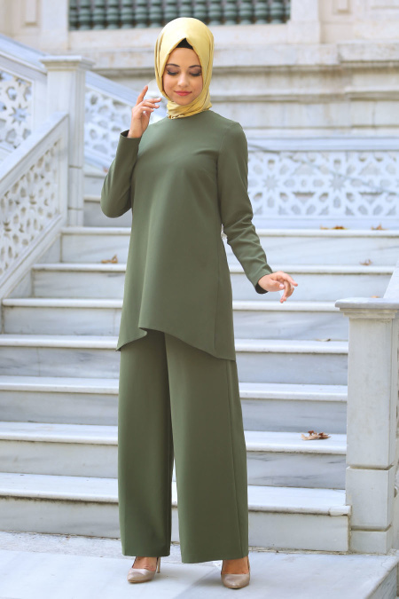 Neva Style - Yeşil Tunik / Pantolon Tesettür Takım 52700Y