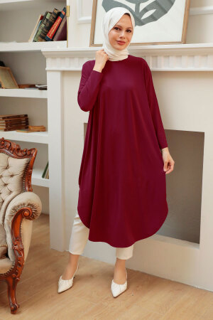 Neva Style - Yırtmaç Detaylı Bordo Tesettür Tunik 17350BR - 1