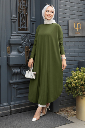 Neva Style - Yırtmaç Detaylı Haki Tesettür Tunik 17350HK - 1