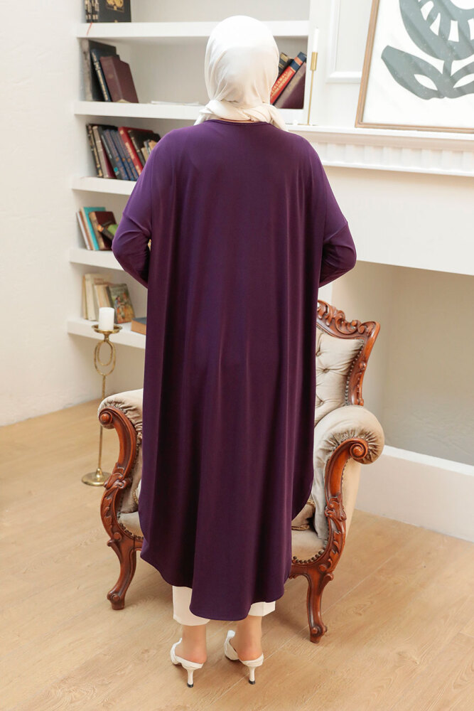 Neva Style - Yırtmaç Detaylı Mürdüm Tesettür Tunik 17350MU - 2
