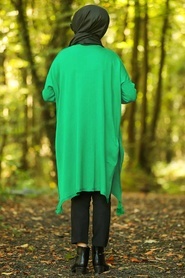 Neva Style - Yırtmaçlı Yeşil Tesettür Triko Panço 10010Y - Thumbnail