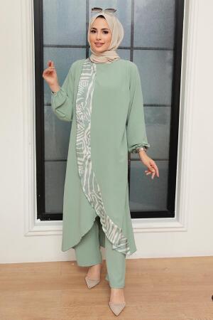  Zebra Desenli Mint Tesettür Takım 7686MINT - 1