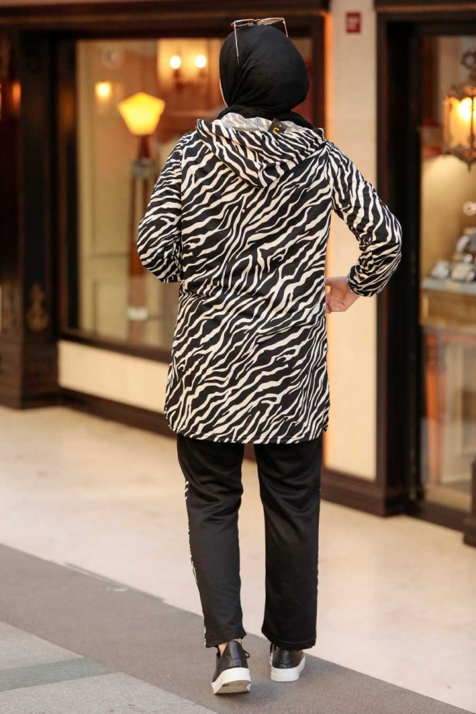 Neva Style - Zebra Desenli Siyah Tesettür İkili Takım 1196S - 3