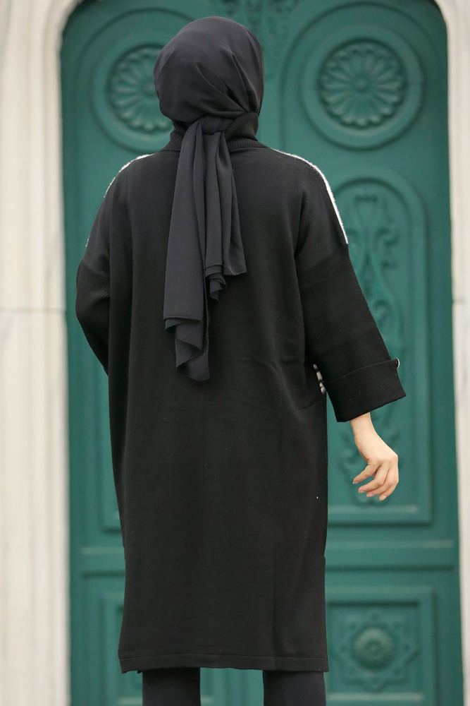 Neva Style - Zebra Desenli Siyah Tesettür Triko Tunik 20651S - 3