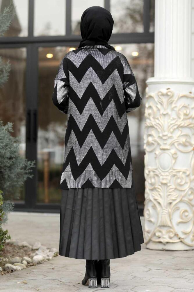 Neva Style - Zikzak Detaylı Gümüş Tesettür Triko Tunik 4440GMS - 3