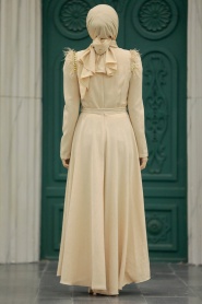 Neva Style - Zincir Detaylı Bej Tesettür Elbise 20481BEJ - Thumbnail