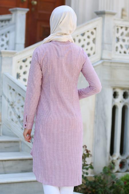 New Kenza - Arkası Uzun Bordo Tesettür Tunik 2863BR - 3